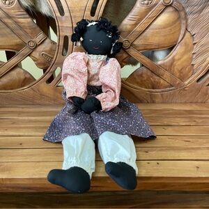 Vtg Tall 27" Black African American Raggedy Ann Rag Doll Yarn Hair Folk Art